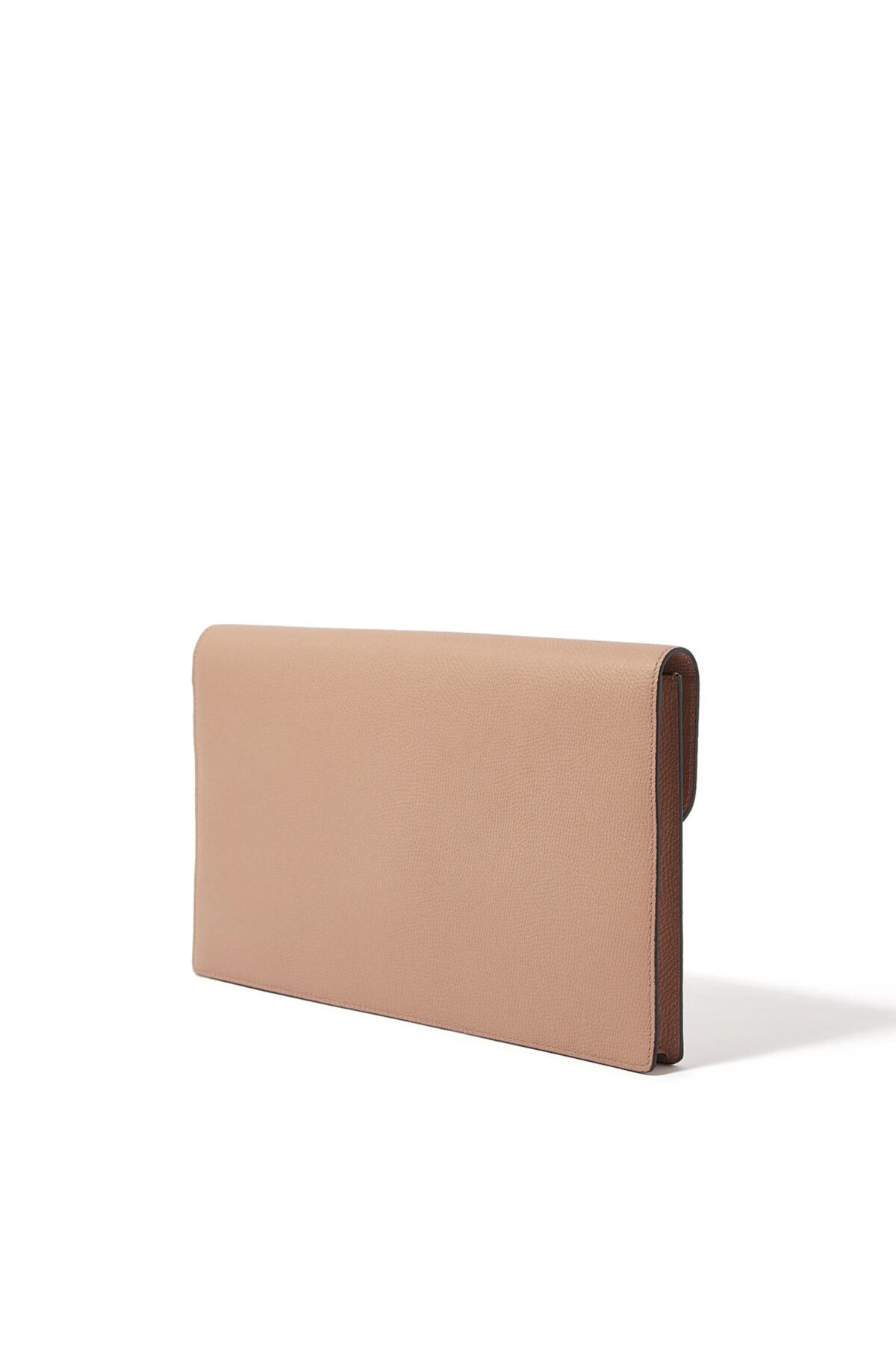 Front view of Saint Laurent Uptown Pouch in black grained leather with gold YSL logo.