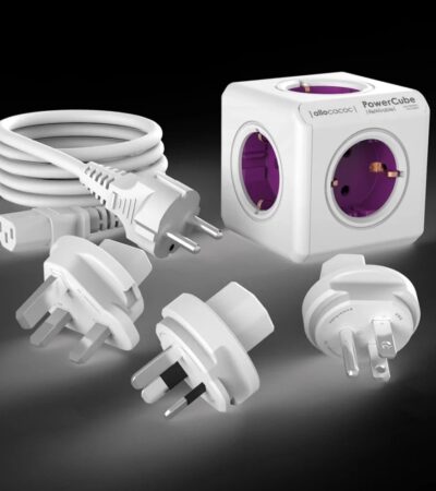 Orchid Purple PowerCube Rewirable with four interchangeable international travel plugs.