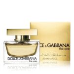Rectangular gold bottle of Dolce&Gabbana The One Eau de Parfum for women.
