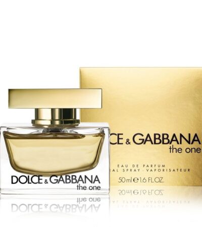 Rectangular gold bottle of Dolce&Gabbana The One Eau de Parfum for women.
