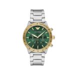 Emporio Armani Mario silver stainless steel men's chronograph watch.