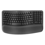 Logitech Wave Keys ergonomic wireless keyboard in graphite with wave-shaped design and palm rest