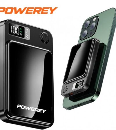 Powerey 10000mAh MagSafe power bank with LCD screen and built-in cables