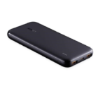 Aukey 10000mAh slim black power bank with USB-C and dual USB outputs.