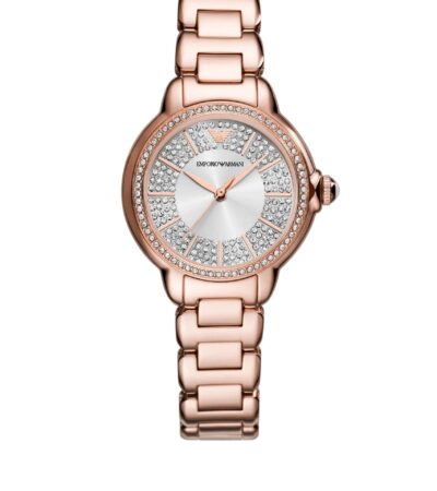 Emporio Armani Mia 32mm stainless steel watch with a white minimalist dial.