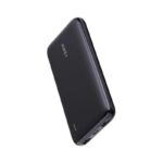 Aukey 10000mAh slim black power bank with USB-C and dual USB outputs.