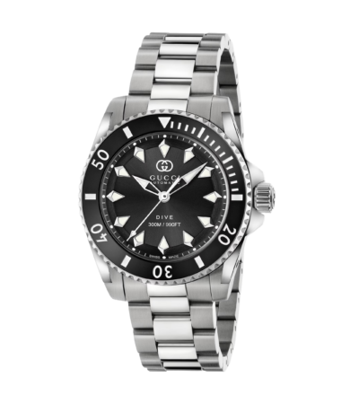 Gucci Dive 40mm automatic watch with black dial and stainless steel bracelet