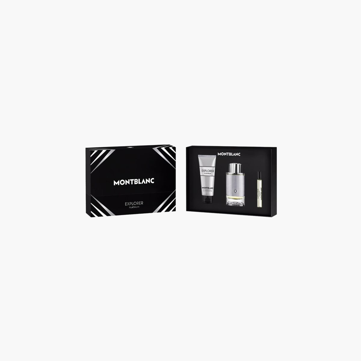 Montblanc Explorer Platinum 100ml EDP bottle showing its silver textured design.