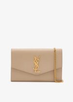 Saint Laurent Uptown Wallet in black grain de poudre leather with gold YSL logo