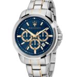 Maserati Successo Men's Chronograph watch in silver stainless steel with multi-color strap.