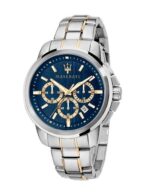 Maserati Successo Men's Chronograph watch in silver stainless steel with multi-color strap.
