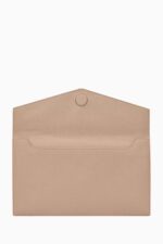 Front view of Saint Laurent Uptown Pouch in black grained leather with gold YSL logo.