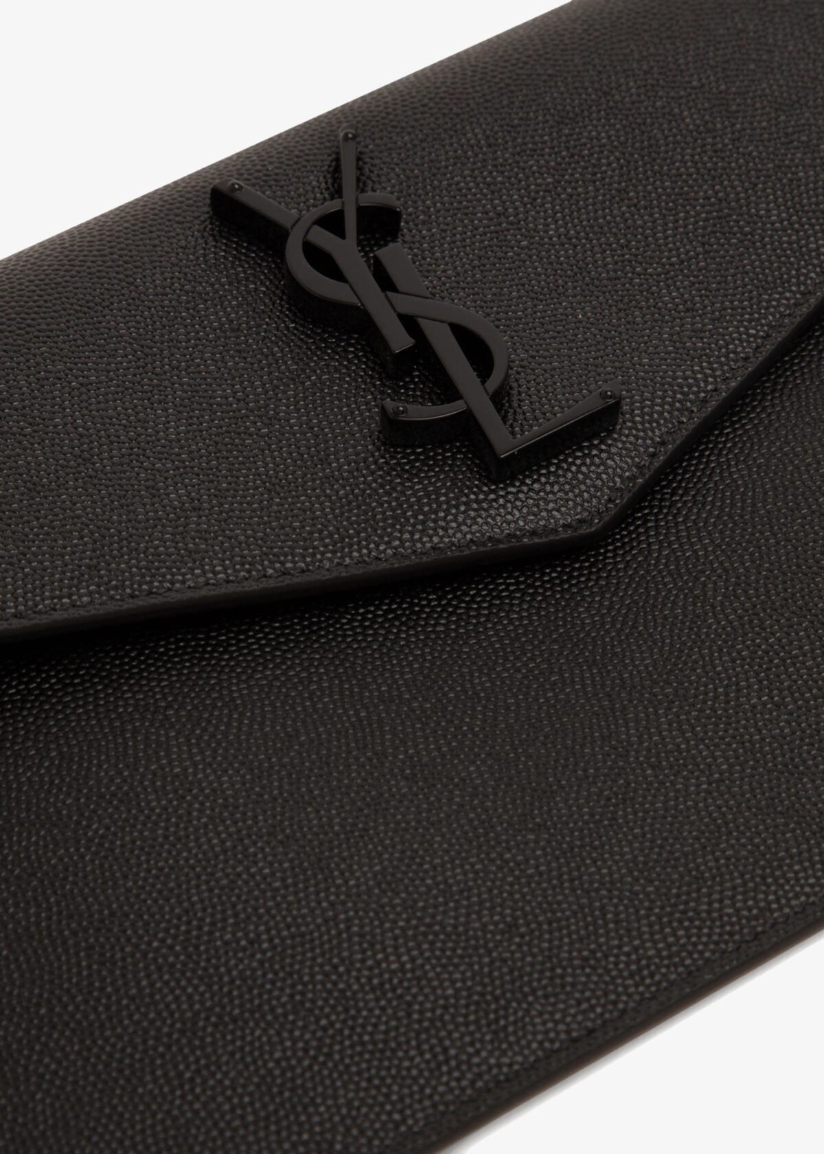Front view of Saint Laurent Uptown Pouch in black Grain de Poudre leather with YSL logo