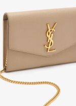 Saint Laurent Uptown Wallet in black grain de poudre leather with gold YSL logo