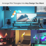 Nanoleaf Shapes Mini Triangles 9-pack starter kit mounted on a wall.