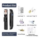 smart door lock featuring 3D face recognition, fingerprint sensor, and built-in camera.