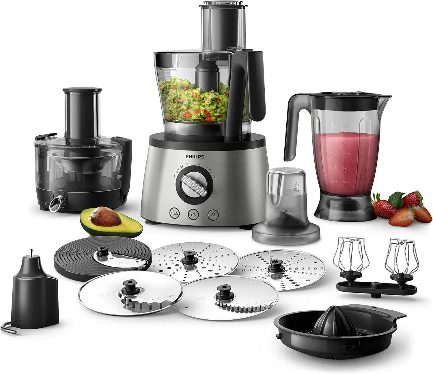 مجموعة كاملة من محضر الطعام فيليبس أفانس HR7778 Philips HR7778/01 Avance Collection Food Processor with Blender Jar and Accessories