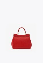 Small red Dolce & Gabbana Miss Sicily bag in textured Dauphine leather with gold hardware.