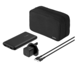 Belkin 10K Power Bank, 25W UK Wall Charger, and USB-C Cable in a travel pouch