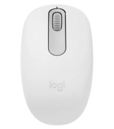 Logitech M196 Bluetooth mouse in White with a sleek, ergonomic body.