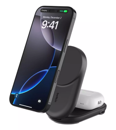 Black Belkin 2-in-1 Foldable Magnetic Charger with 25W Qi2 Fast Charging