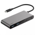 Belkin 7-in-1 USB-C Hub in Silver showing multiple ports and 100W PD support