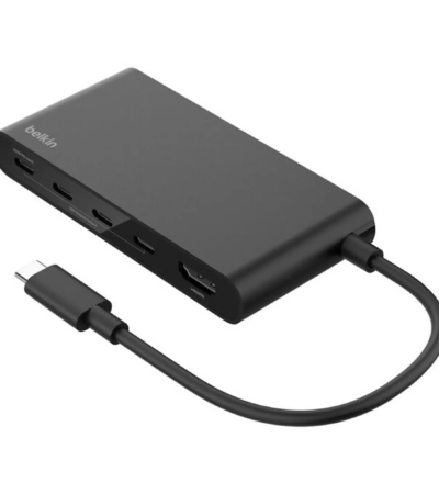 Black Belkin 5-Port USB-C Hub showing 100W PD and HDMI ports