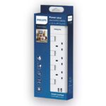 Philips 3-outlet universal extension cable with 2-meter cord in white