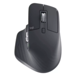 Logitech MX Master 3S wireless mouse in Graphite showing ergonomic thumb rest and scroll wheel.