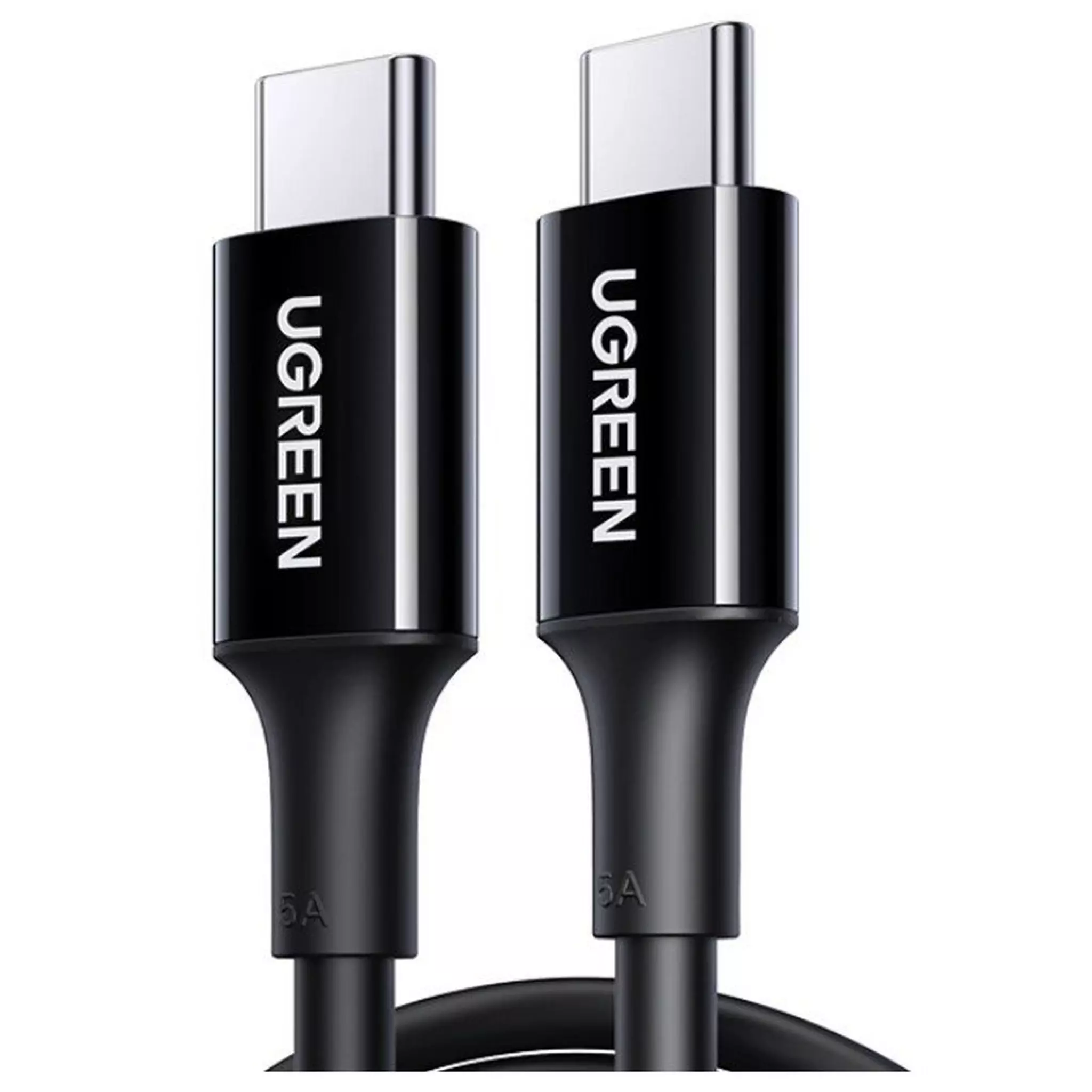 كابل يو جي جرين USB-C بقوة 100 واط، طوله 2 متر، موديل US300، لون أسود Ugreen 2-meter 100W USB-C to USB-C fast charging cable in black.