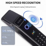 smart door lock featuring 3D face recognition, fingerprint sensor, and built-in camera.