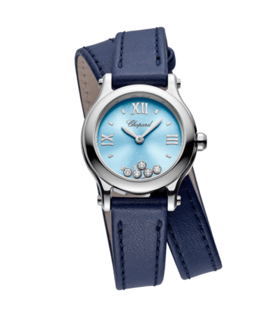 Chopard Happy Sport 25mm Watch with Dancing Diamonds and Blue Leather Strap