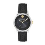 Versace Albireo 40mm Black Dial Watch with Black Calf Leather Strap