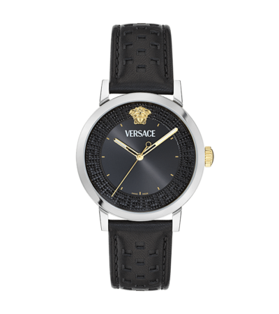Versace Albireo 40mm Black Dial Watch with Black Calf Leather Strap