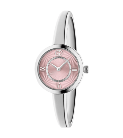 Gucci Model 2000 Ladies' 24mm Watch with Pink Guilloche Dial and Steel Bangle