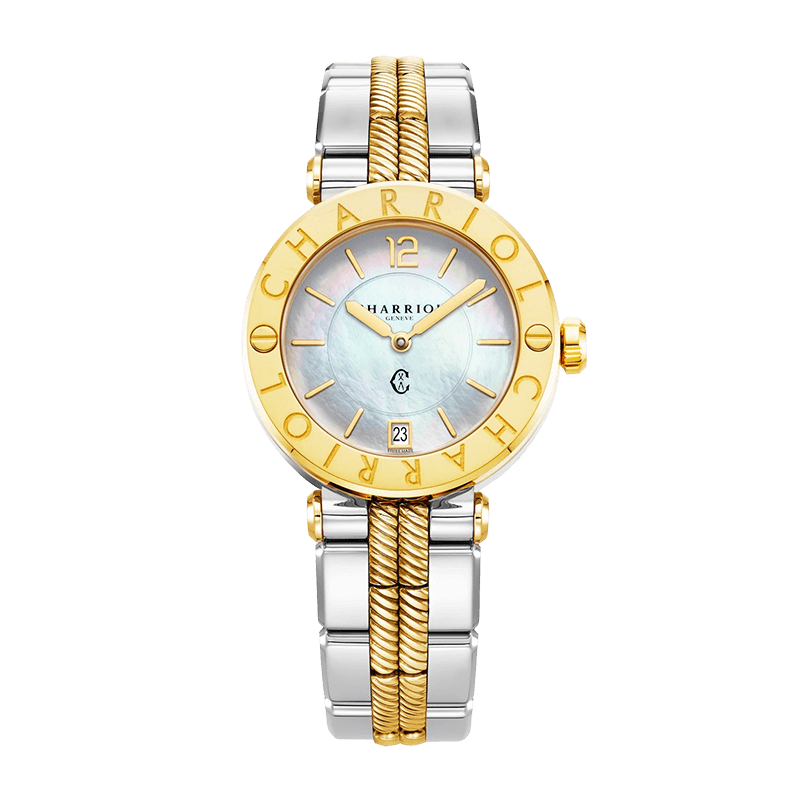 Charriol-Navigator-Cruise-36mm-Diamond-MOP-Watch Charriol Navigator Cruise 36mm watch with two-tone steel and yellow PVD bracelet