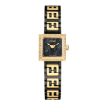 Forever Fendi square watch with diamond bezel and black yellow gold FF logo bracelet