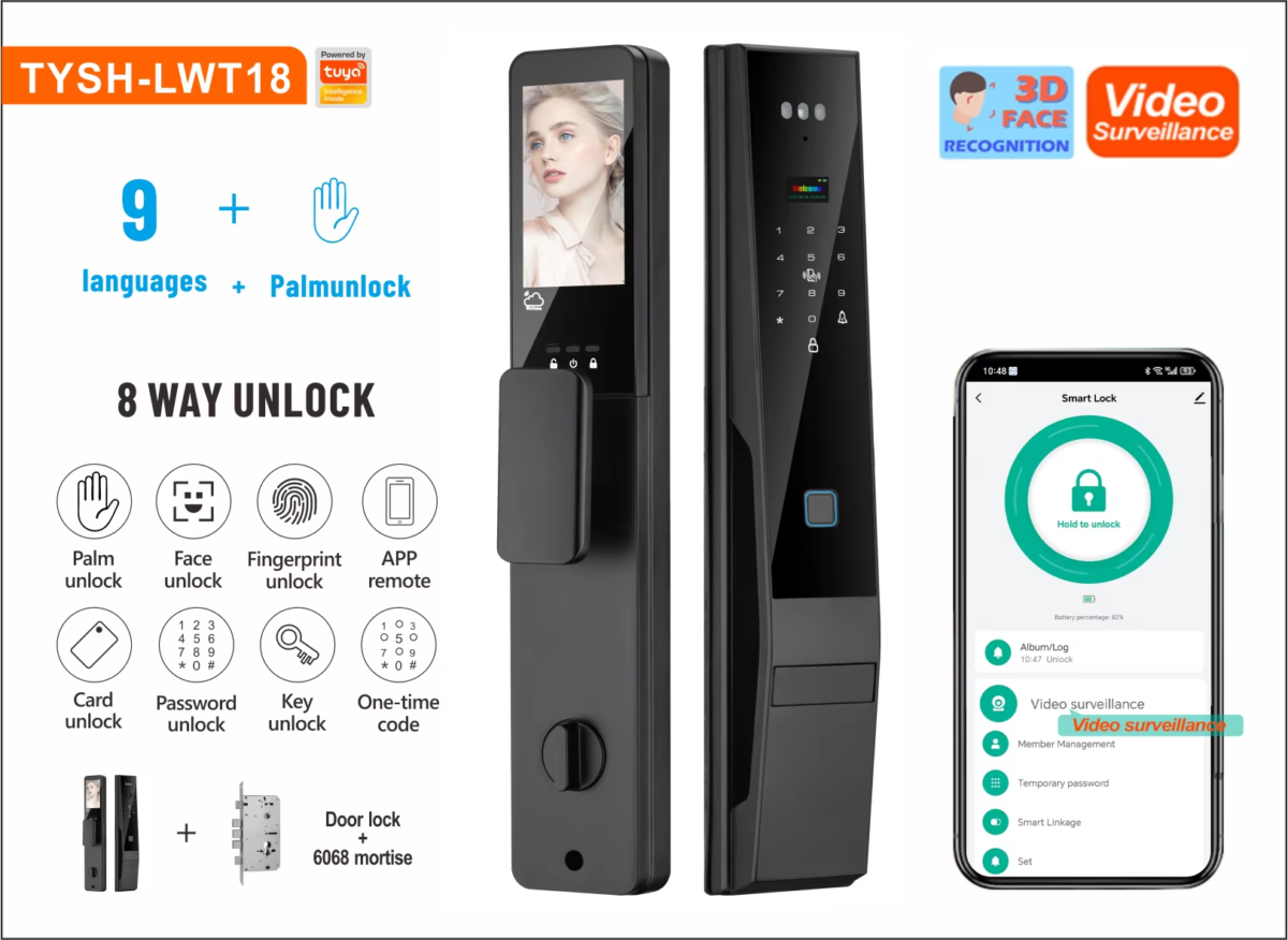 ES452D smart door lock with 3D face recognition and palm print scanner