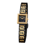 Forever Fendi square watch with diamond bezel and black yellow gold FF logo bracelet