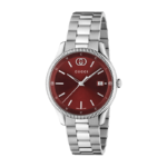 Gucci G-Timeless 38mm watch with burgundy dial and stainless steel bracelet