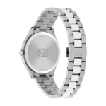 Gucci G-Timeless 38mm watch with burgundy dial and stainless steel bracelet