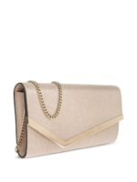 Jimmy Choo Emmie clutch in premium leather with signature hardware and chain