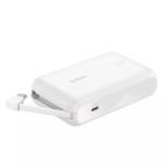 White Belkin 10K Power Bank with built-in USB-C cable for fast charging