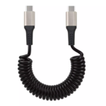 EQ 1.8m 100W USB-C to USB-C coiled spiral charging cable in black