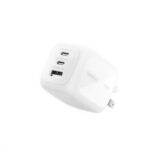 Belkin 70W 3-Port GaN Wall Charger in White with foldable pins