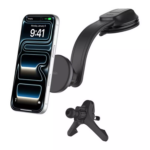 Belkin Magnetic Qi2 Car Charger mounted on a car dashboard with a black finish