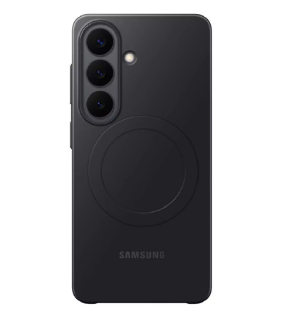 Black Samsung Galaxy S26 Magnetic Slim Case showing camera cutouts