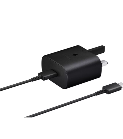Samsung 25W PD Wall Adapter with USB-C to USB-C Cable in Black