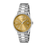 Gucci G-Timeless 38mm watch with sunray gold dial and bee motifs in stainless steel