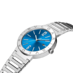Bvlgari Bvlgari 41mm stainless steel watch with blue dial and engraved logo bezel